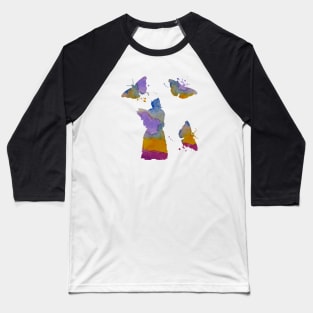 Yorkshire Terrier Art, Yorkie, Colorful, With Butterflies, Dog Silhouettes Baseball T-Shirt